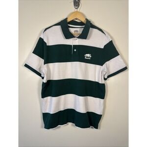 Roots Canada Mens Large Hunter Green White Striped Soft Classic Polo Shirt Logo